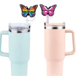 Capuchons de paille en silicone papillon colorés pour tasse Stanley avec dégradés variés