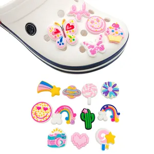 Cute PVC charm set with rainbow and butterfly designs for clog sandals decoration