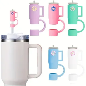 10mm straw covers for Stanley cups with 3D bottle shapes and daisy floral patterns