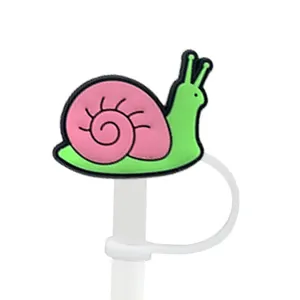 Pink snail cartoon silicone straw cover cap for Stanley tumblers with dust protection