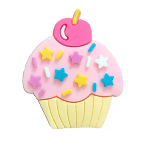 Cute pink cupcake PVC shoe charm with colorful stars for DIY garden clogs decoration
