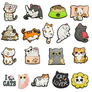 Cute Cartoon Cat Shoe Charms PVC Decoration For Clogs Sandals DIY Accessories For Kids Women Cat Lover Style Charms