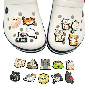 Cute cartoon cat PVC shoe charms set for clogs featuring kittens in various poses