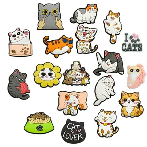 16-piece set of cute PVC cartoon cat shoe charms for DIY garden clogs and accessories