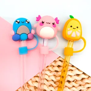 Couvre-pailles mignons en silicone pour gobelets 10mm avec poulpe, monstre et motifs citron