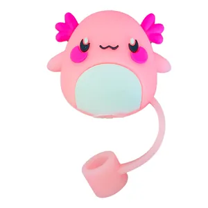Protection paille en silicone axolotl rose pour gobelet Stanley avec capuchon