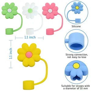 Silicone flower straw covers for 10mm Stanley cups in white, pink, and green