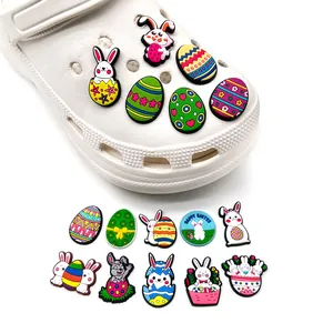 Easter shoe charms set featuring colorful bunny and egg designs for clog decoration