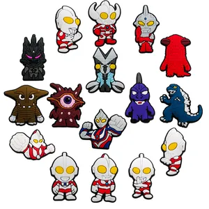 Cartoon PVC shoe charms set featuring Ultraman and monsters for clog sandals and beach footwear
