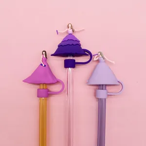 Three-piece set of purple and pink figurine straw toppers for 10mm Stanley cups