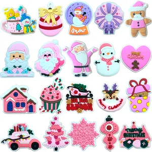 Pink Christmas Cartoon PVC Shoe Charms For Clogs Santa Claus Snowman Gingerbread Man Garden Shoe Accessories For Women Kids