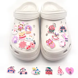 Pink Christmas shoe charms set with Santa and snowman for clog decorations