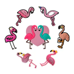 8-piece pink flamingo PVC shoe charms set for garden clogs and sandals decoration
