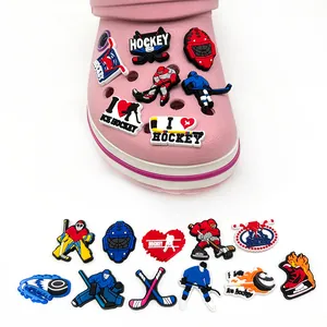 Ice hockey themed PVC shoe charms set for clog decorations with player and helmet designs