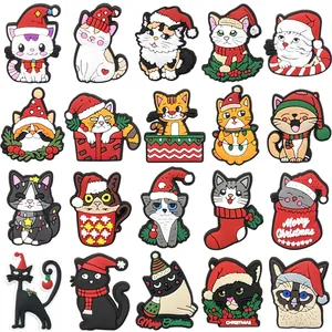 Cute Christmas Cat Shoe Charms PVC Soft Rubber Cartoon Kitty Decorations For Clogs Sandals Slides Holiday Gift Accessories