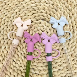 Capuchons de paille en silicone en forme de nœud pour gobelets de 10 mm, tons pastel