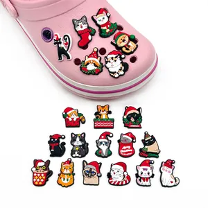 Christmas cat themed PVC shoe charms set for clogs featuring festive holiday designs