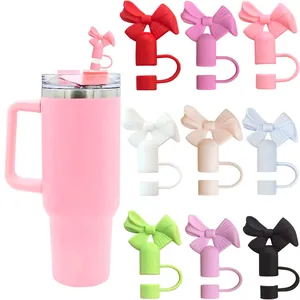 Capuchon de Paille Nœud Papillon Silicone Anti-poussière Protecteur de Paille PVC Réutilisable pour Tasses Accessoires Déco
