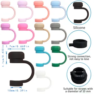 Colorful 10mm silicone straw covers for Stanley cups in pink blue and green shades