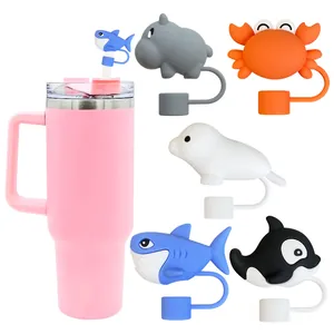 Cartoon ocean animal silicone straw covers for Stanley cups with shark and crab designs
