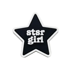 Star-shaped PVC shoe charm for clogs featuring Y2K style with white stsr girl text