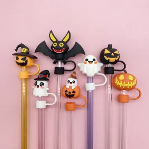 7er Pack Halloween Strohhalmabdeckungen mit Kürbis Geist und Fledermaus für 10mm Becher