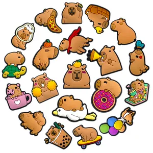 Cute Capybara PVC shoe charms set for clogs featuring pizza and space themes