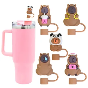 Cartoon Capybara Silicone Straw Covers For 10mm Stanley Cup Cute Dustproof Straw Tips Plugs Drinking Accessories Brown Topper
