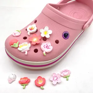 Cartoon resin cherry blossom shoe charms set for DIY clogs accessories decoration