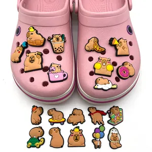 Set of 20 cute cartoon Capybara PVC shoe charms for clogs including food and hobby designs