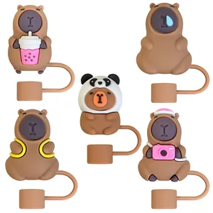 5-piece set of brown capybara silicone straw covers for Stanley tumblers and dust protection