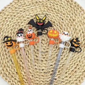 Halloween Silikon Strohhalmabdeckungen Set mit Kürbis und Geist Motiven für Stanley Becher