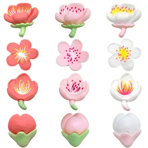 Set of 12 resin cartoon flower charms for DIY shoes accessories in red pink and white