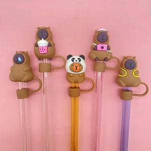 Five cute Capybara silicone straw toppers for 10mm Stanley cups in various character styles