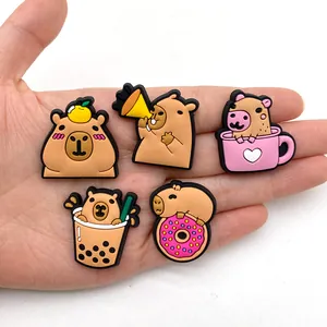 Cute PVC Capybara shoe charms set for clogs featuring five unique cartoon animal designs