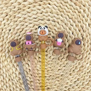 5-piece set of cute Capybara silicone straw covers for 10mm Stanley tumbler cups