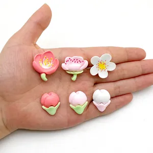 DIY cartoon resin flower shoe charms set in pink and white for garden clogs