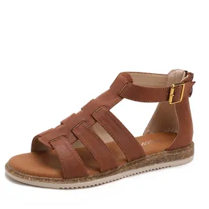 Damen Römer Sandalen Flach Wildleder Multi-Riemen Lässige Strand Sandalen Mit Schnalle Und Rücken Reißverschluss Römischer Stil Schuhe
