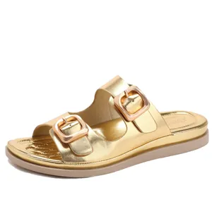 Pantofole Casual da Donna in Pelle PU con Doppia Fibbia Sandali alla Moda con Plateau Punta Aperta Scarpe Estive da Spiaggia