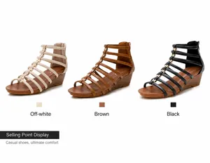 Dames wedge sandalen in gladiatorstijl met bandjes en gouden metalen gespen