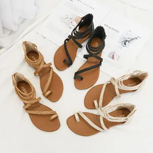 Sandales compensées élégantes pour femmes en noir, marron et beige avec détails tissés