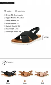 Detalle de sandalias planas para mujer con tiras de cuero PU y suela de TPU de 3 cm