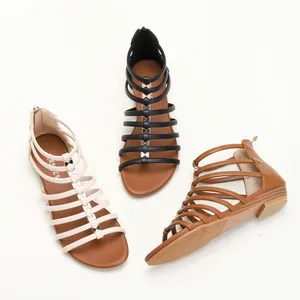 Roman style wedge sandals with gold bow buckle and rear zipper in three classic colors