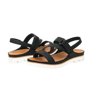 Sandalias playeras de plataforma para mujer con correas cruzadas negras y cierre de velcro