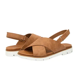 Sandalias de Plataforma Cruzadas Casuales para Mujer de Cuero PU Suela Gruesa Zapatos de Playa Antideslizantes con Hebilla Ajustable