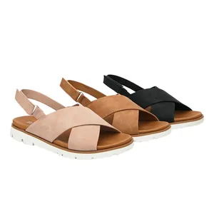 Sandalias planas para mujer con correas cruzadas en colores rosa, marrón y negro