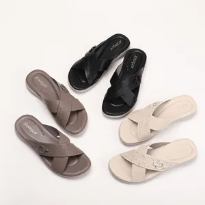Women's wedge platform sandals with cross straps and decorative buckle in three colors