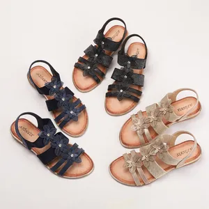 Sandales bohèmes à talons compensés pour femmes avec fleurs et strass multicolores