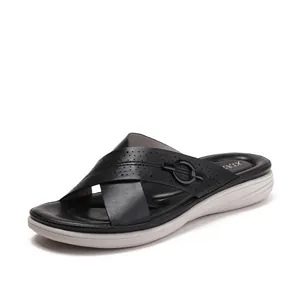 Women's platform wedge sandals with black hollow cross straps and buckle detailing