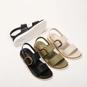 Sandales plateforme pour femmes avec boucles en noir, vert et beige, semelle blanche antidérapante